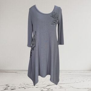⭐️Bizz Girl Chic Asymmetrical Gray Dress with Embellishments Size Med